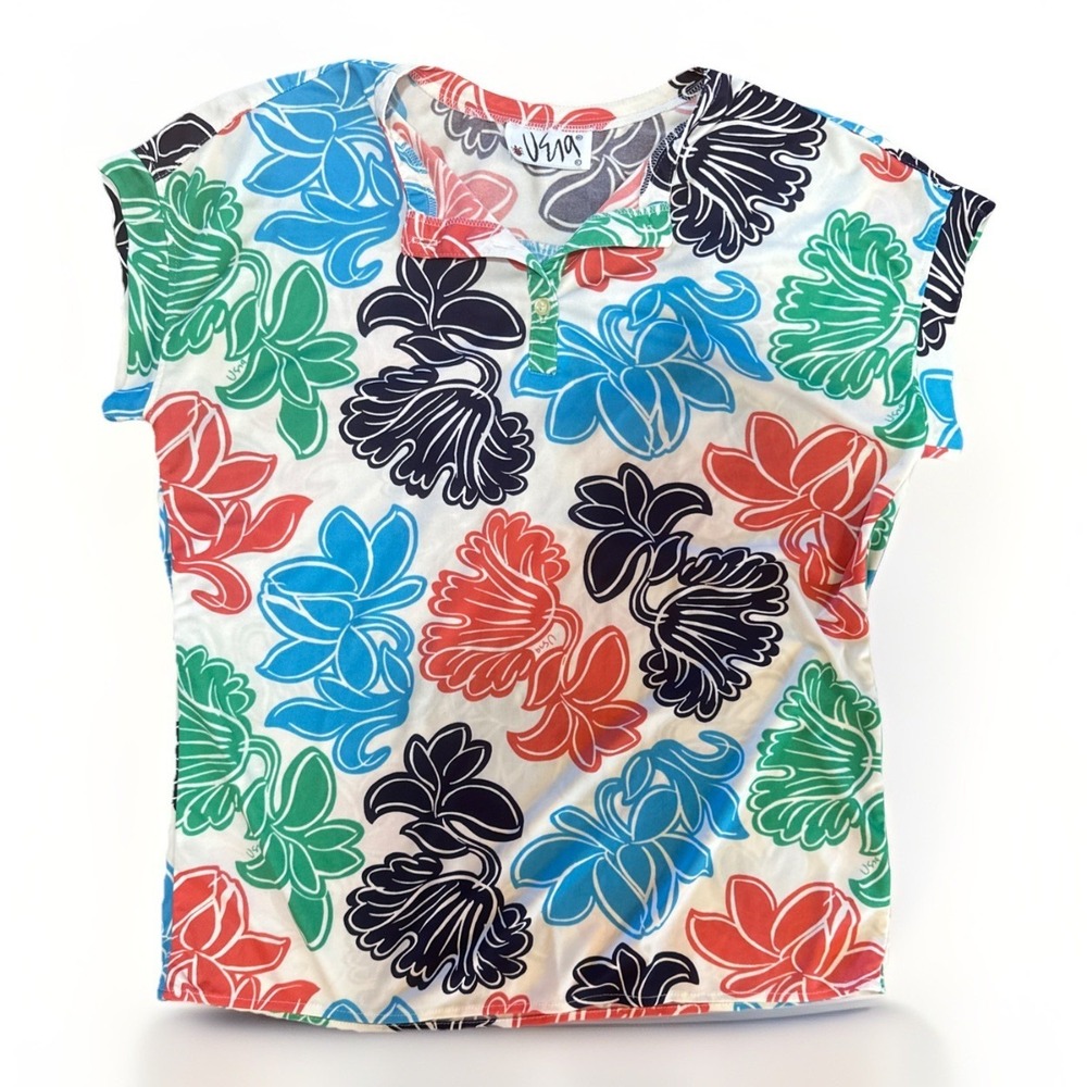 Vintage M Vera Neumann Ladybug Artsy Floral Top Signature Print Blouse Shirt VFG